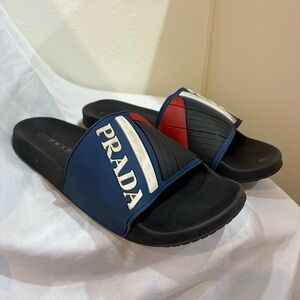 Prada White Stripe Rubber Sandals